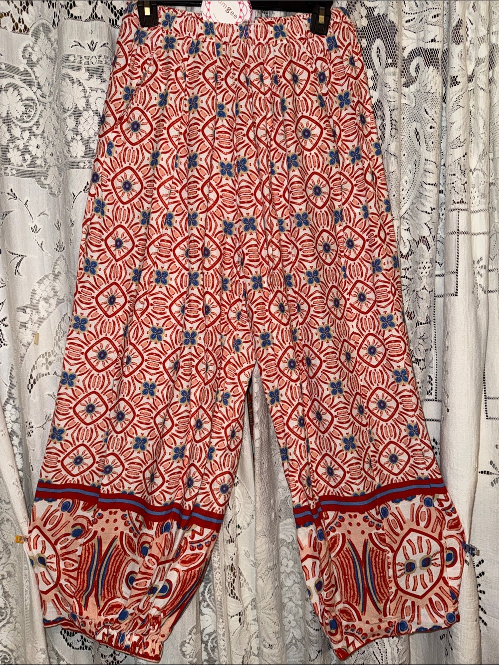 Umgee Red and Blue Printed Wide-Leg Joggers